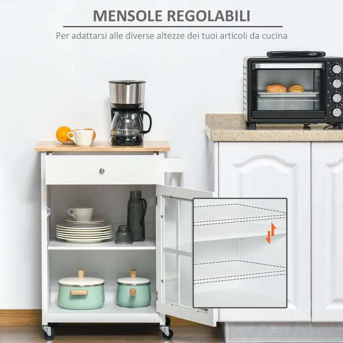 Carrello da Cucina 67x48x86,5 cm in Legno Bianco