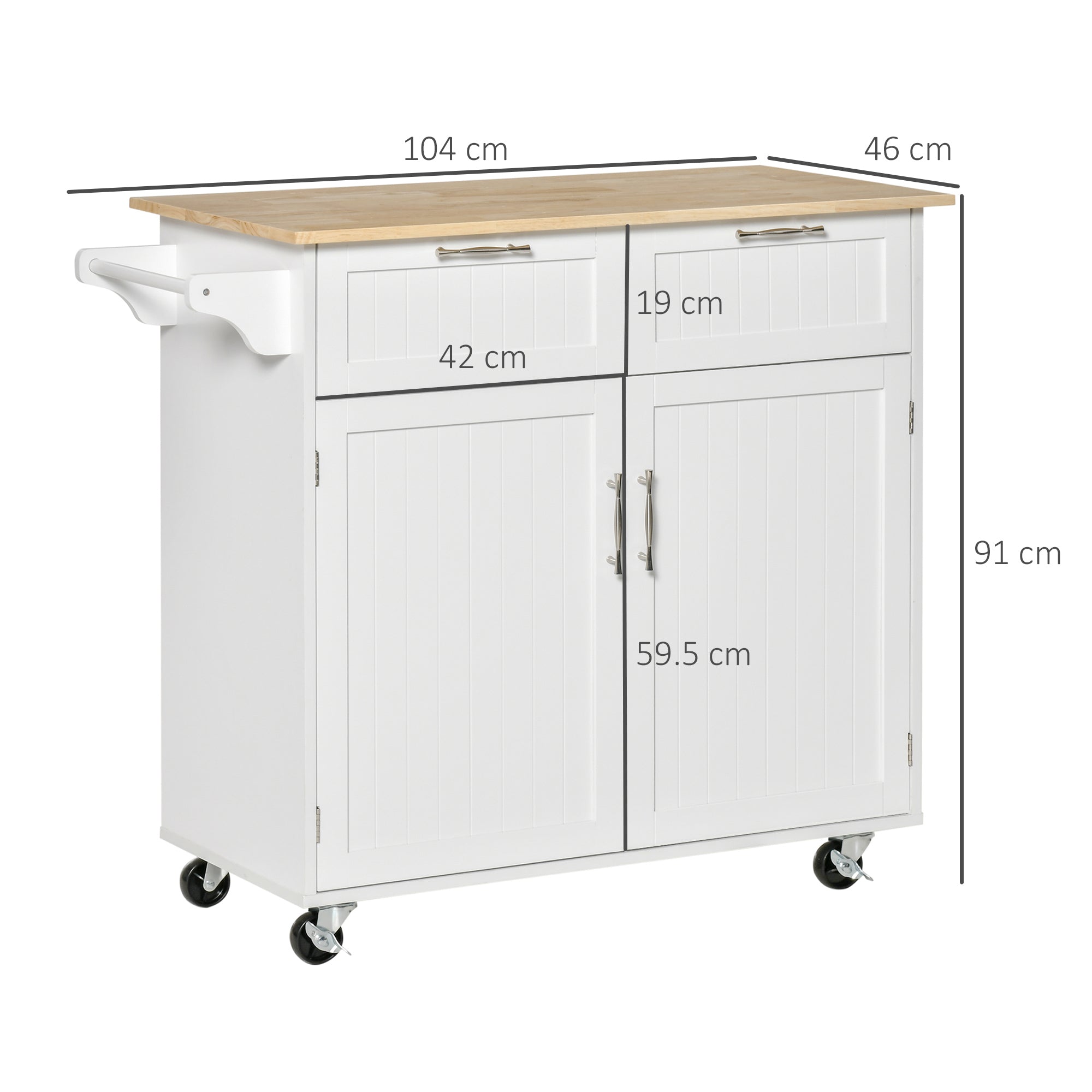 Carrello da Cucina 104x46x91 cm in Legno Bianco