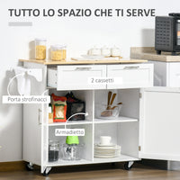 Carrello da Cucina 104x46x91 cm in Legno Bianco