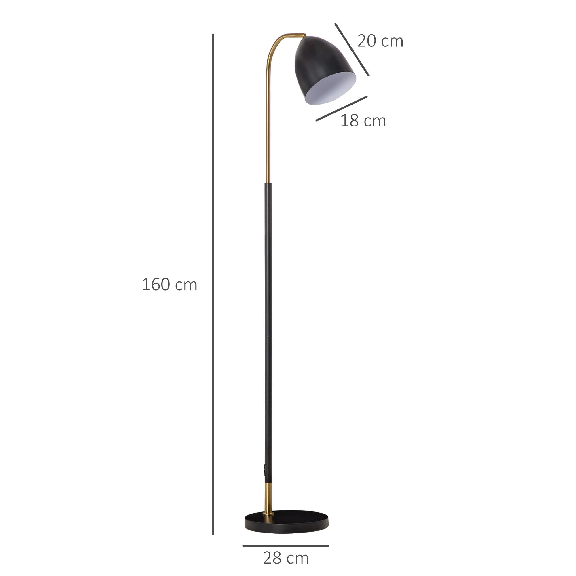 Lampada da Terra ad Arco 43x28x160 cm E27 Paralume Regolabile Nero e Oro