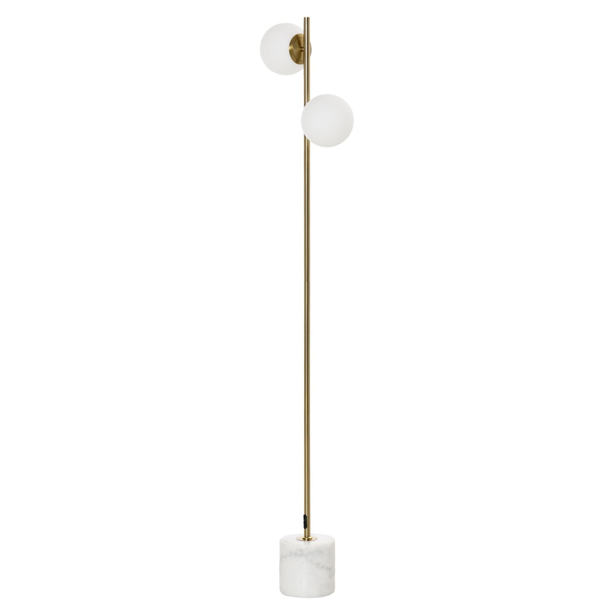 Lampada da Terra 35x35x165 cm E27 con 2 Paralumi a Sfera  Oro