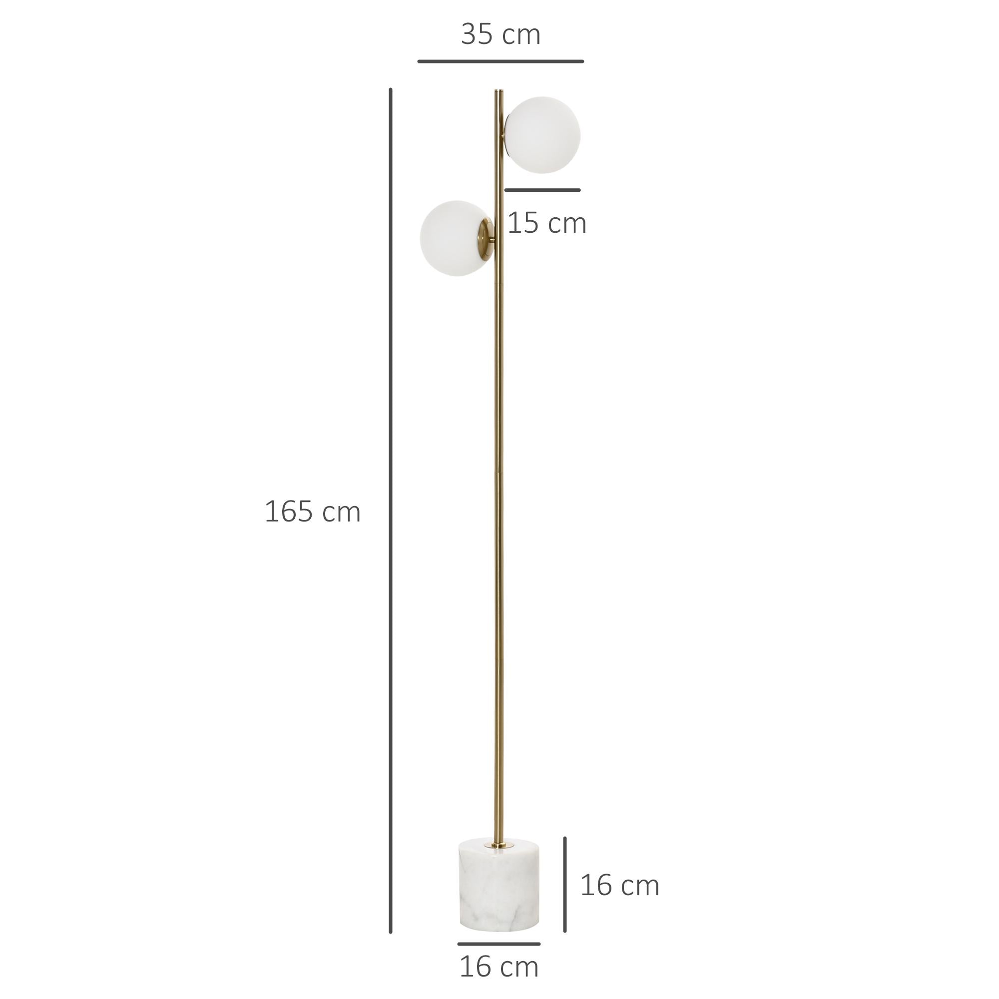 Lampada da Terra 35x35x165 cm E27 con 2 Paralumi a Sfera  Oro