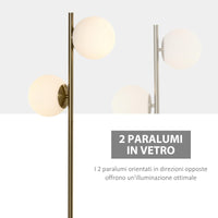 Lampada da Terra 35x35x165 cm E27 con 2 Paralumi a Sfera  Oro