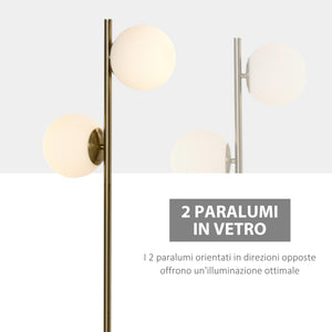 Lampada da Terra 35x35x165 cm E27 con 2 Paralumi a Sfera  Oro