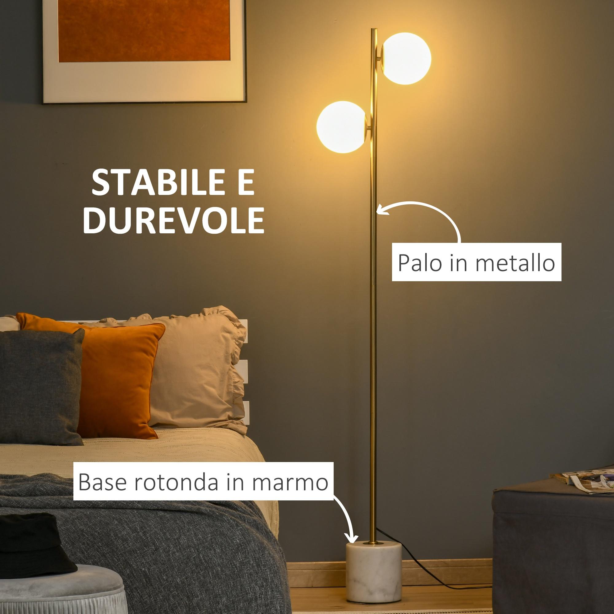 Lampada da Terra 35x35x165 cm E27 con 2 Paralumi a Sfera  Oro