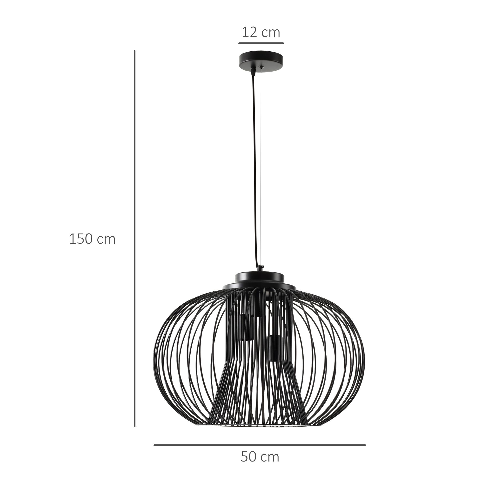 Lampadario Moderno Ø50x150 cm E27 in Metallo Nero