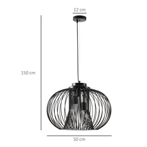 Lampadario Moderno Ø50x150 cm E27 in Metallo Nero