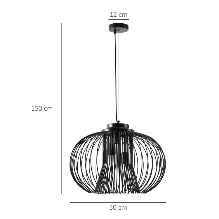 Lampadario Moderno Ø50x150 cm E27 in Metallo Nero