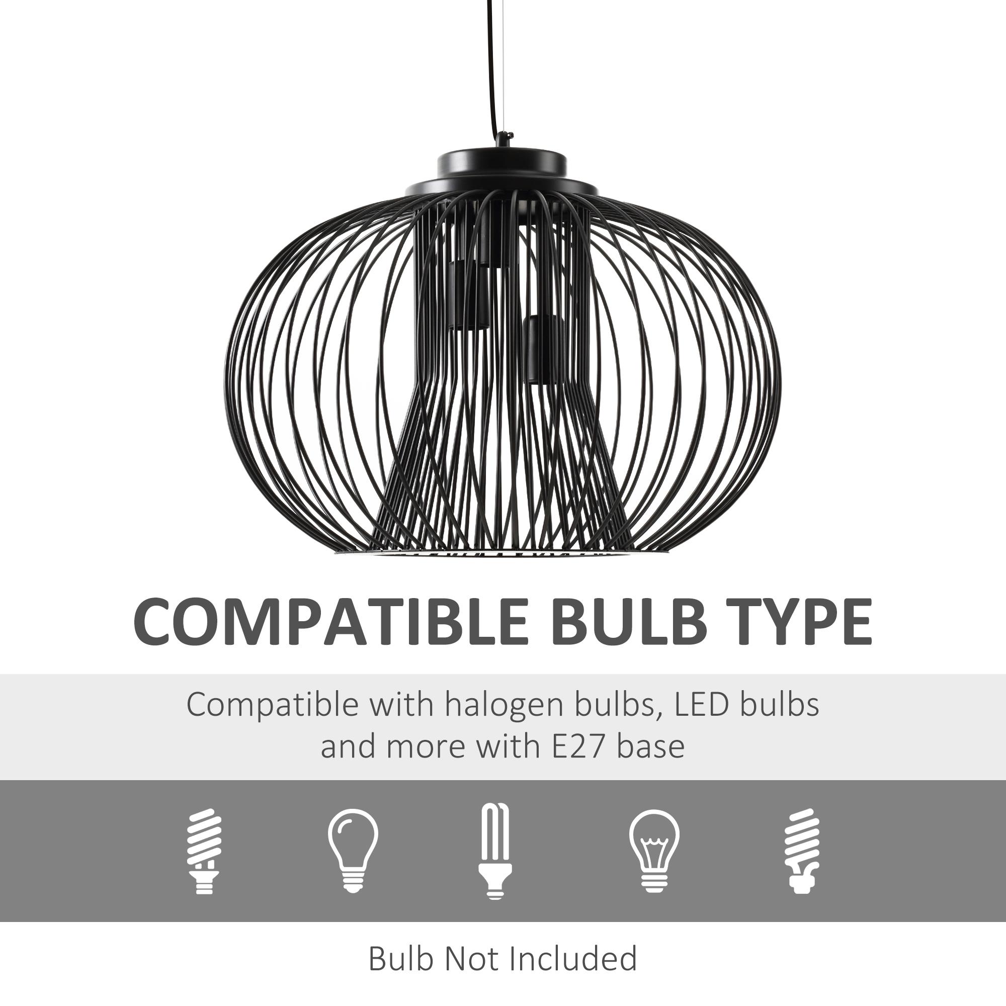 Lampadario Moderno Ø50x150 cm E27 in Metallo Nero