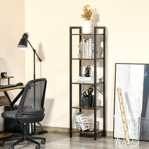 Libreria 5 Ripiani 40x30x154 cm in Legno e Acciaio Marrone Rustico