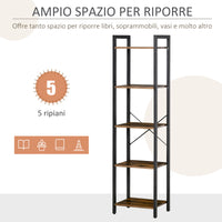 Libreria 5 Ripiani 40x30x154 cm in Legno e Acciaio Marrone Rustico