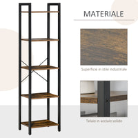 Libreria 5 Ripiani 40x30x154 cm in Legno e Acciaio Marrone Rustico