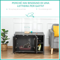 Mobile Lettiera per Gatti 83x51x55 cm in Legno e Acciaio Nera