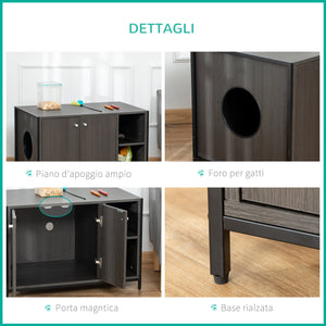 Mobile Lettiera per Gatti 83x51x55 cm in Legno e Acciaio Nera