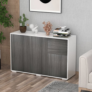 Mobile Credenza 2 Ante 2 Cassetti 117x36x74 cm in Legno Bianco e Grigio Scuro