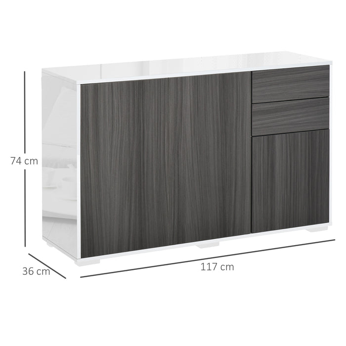 Mobile Credenza 2 Ante 2 Cassetti 117x36x74 cm in Legno Bianco e Grigio Scuro