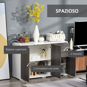 Mobile Credenza 2 Ante 2 Cassetti 117x36x74 cm in Legno Bianco e Grigio Scuro