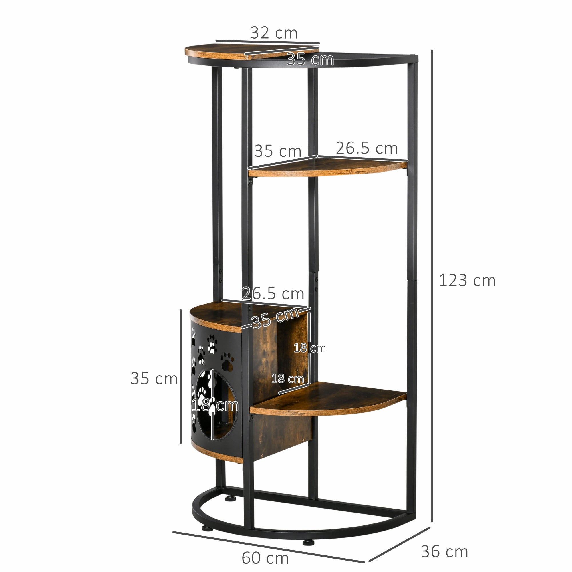 Palestra per Gatti con Cuccia 60x36x123 cm in Acciaio e Truciolare Marrone