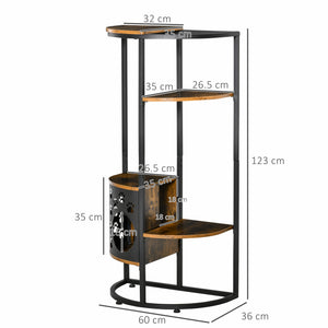 Palestra per Gatti con Cuccia 60x36x123 cm in Acciaio e Truciolare Marrone