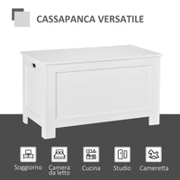 Baule Cassapanca Pouf Contenitore  81x40x46 cm in Legno e MDF Bianco