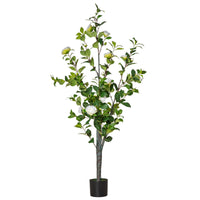 Pianta Artificiale Albero Camelia H150 cm con Vaso Verde e Bianco