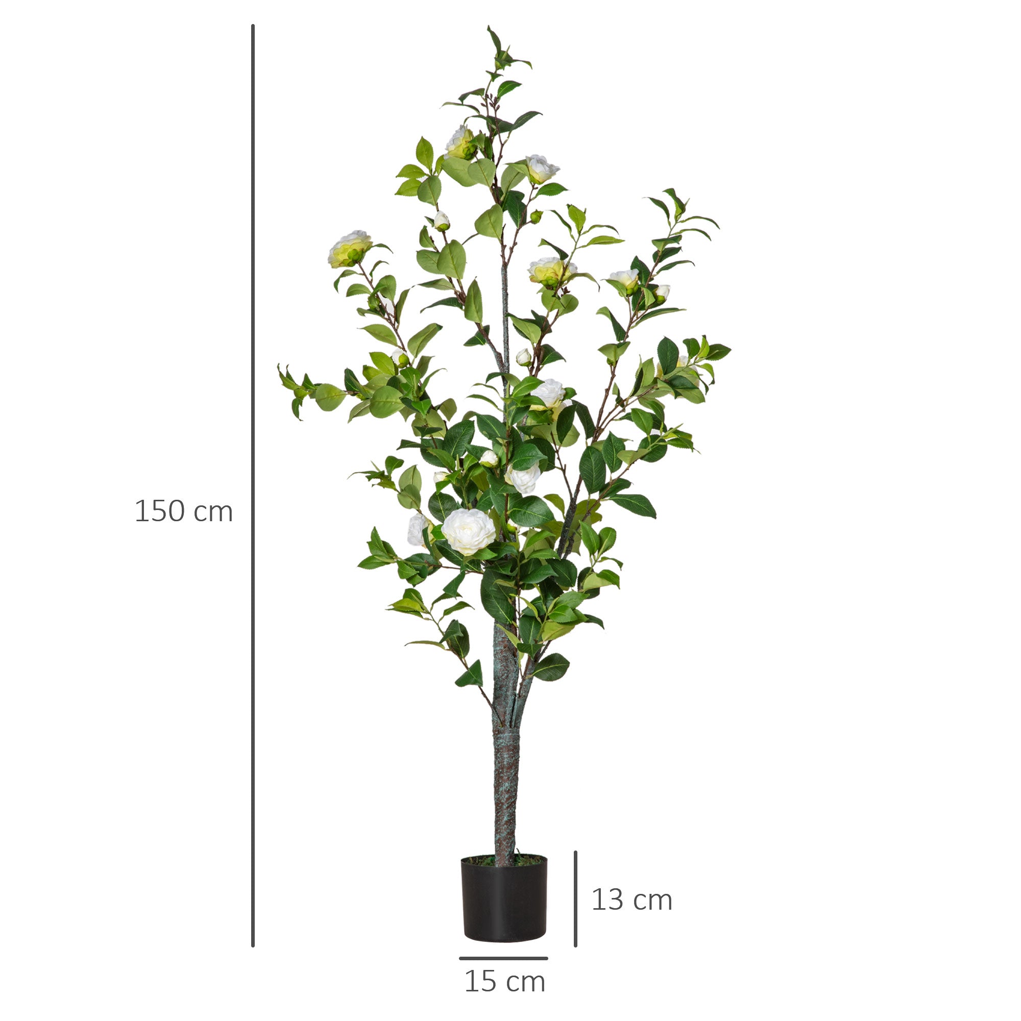 Pianta Artificiale Albero Camelia H150 cm con Vaso Verde e Bianco