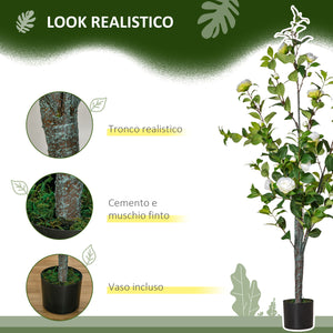 Pianta Artificiale Albero Camelia H150 cm con Vaso Verde e Bianco