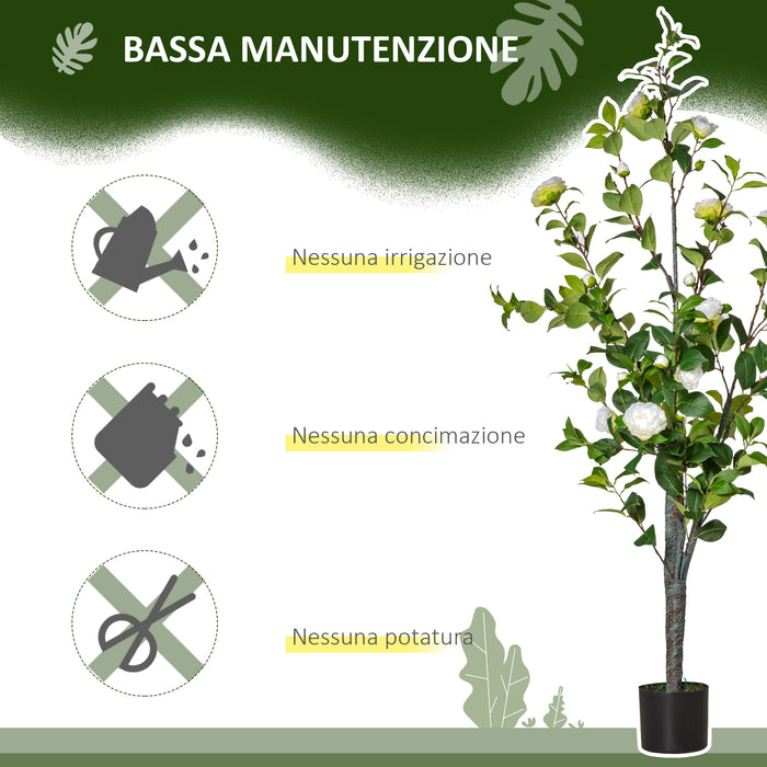 Pianta Artificiale Albero Camelia H150 cm con Vaso Verde e Bianco