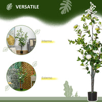 Pianta Artificiale Albero Camelia H150 cm con Vaso Verde e Bianco