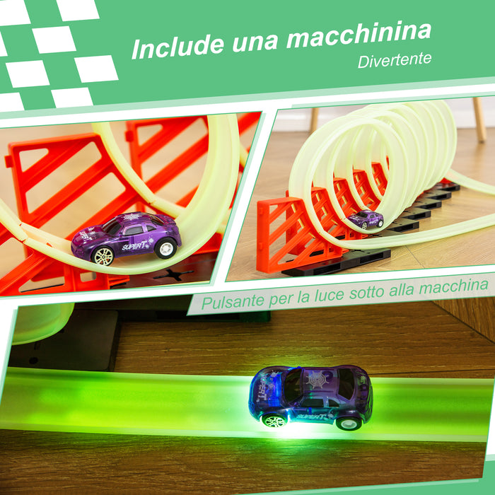 Pista per Macchinine per Bambini 86x67x21 cm con Effetti Luminosi e Automobilina Multicolore