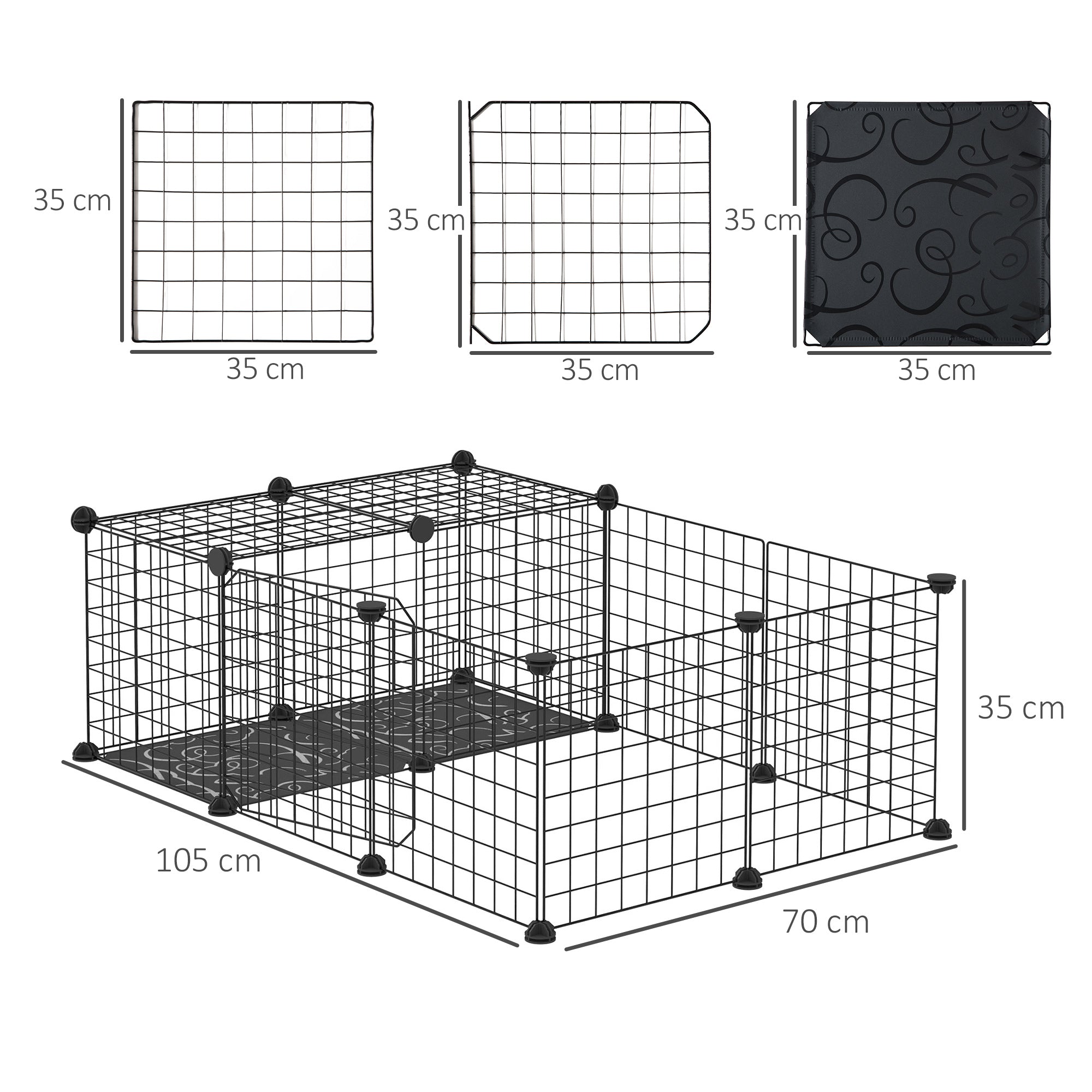 Gabbia per Conigli e Porcellini dIndia Modulabile 105x70x35 cm in Acciaio Nero