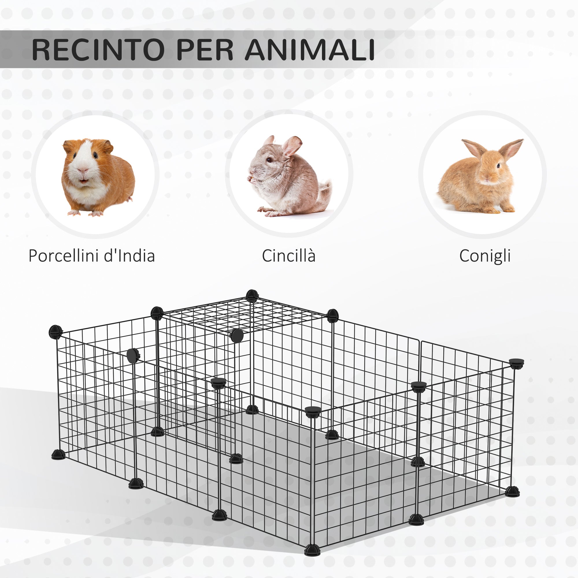 Gabbia per Conigli e Porcellini dIndia Modulabile 105x70x35 cm in Acciaio Nero