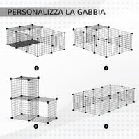 Gabbia per Conigli e Porcellini dIndia Modulabile 105x70x35 cm in Acciaio Nero