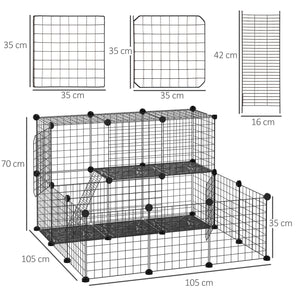 Gabbia per Conigli Modulabile 105x105x70 cm in Acciaio Nero