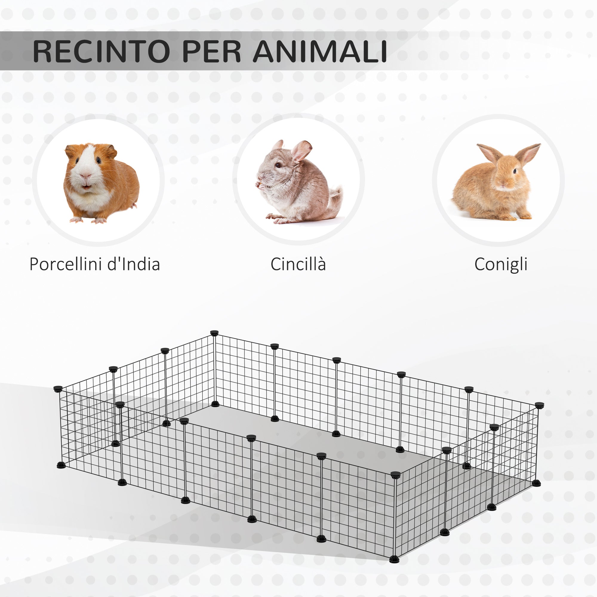 Gabbia per Conigli Modulabile 105x105x70 cm in Acciaio Nero