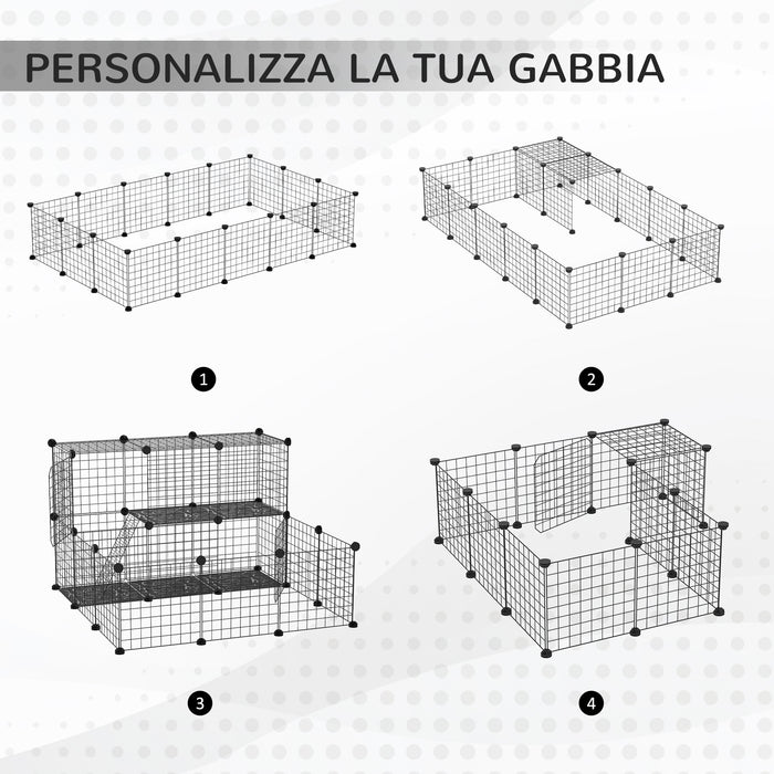 Gabbia per Conigli Modulabile 105x105x70 cm in Acciaio Nero