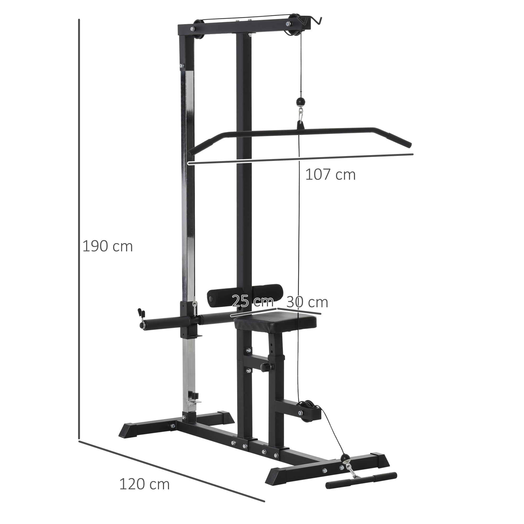 Stazione Fitness Multifunzione 107Lx120x190 cm con Panca e Cavo Regolabile Nero