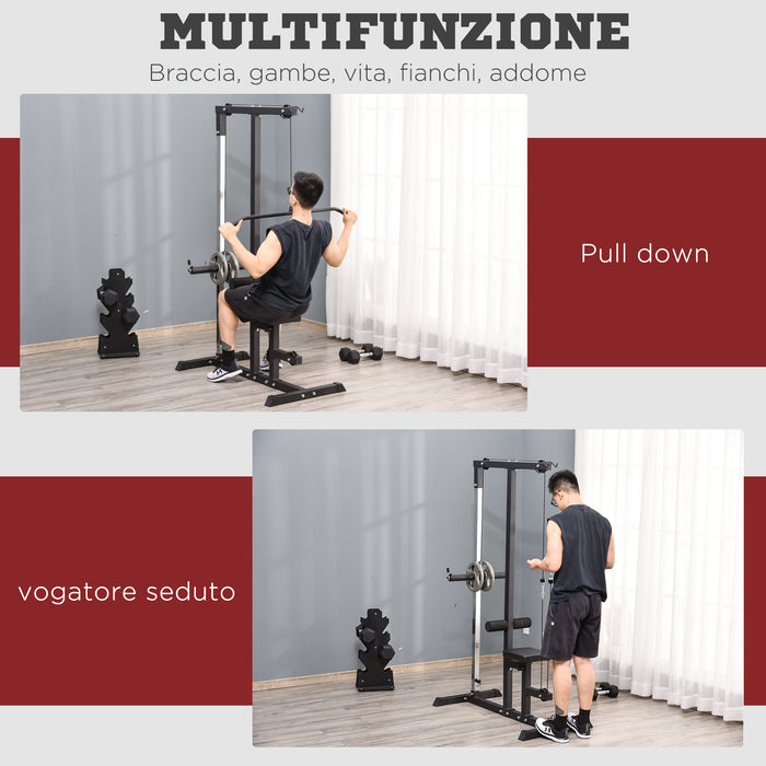 Stazione Fitness Multifunzione 107Lx120x190 cm con Panca e Cavo Regolabile Nero