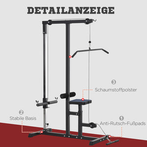 Stazione Fitness Multifunzione 107Lx120x190 cm con Panca e Cavo Regolabile Nero