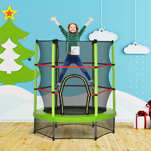 Trampolino Tappeto Elastico per Bambini Ø140x160 cm in Metallo Verde e Nero