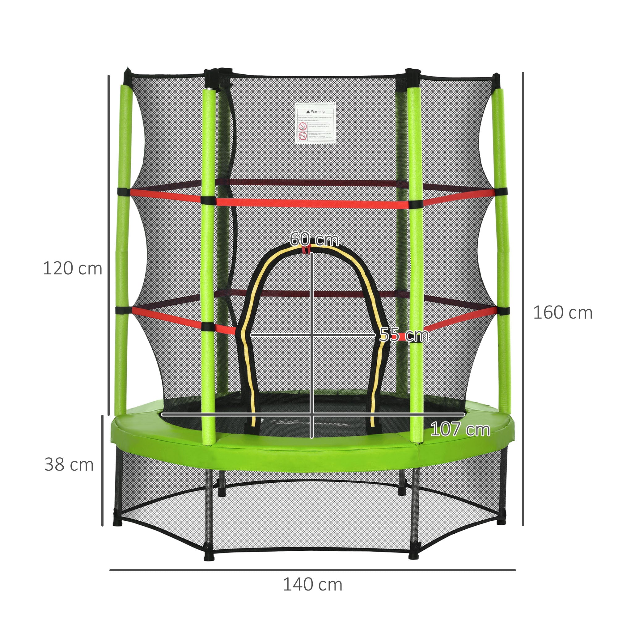 Trampolino Tappeto Elastico per Bambini Ø140x160 cm in Metallo Verde e Nero