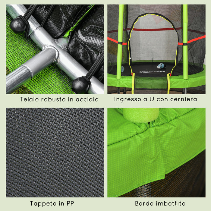 Trampolino Tappeto Elastico per Bambini Ø140x160 cm in Metallo Verde e Nero