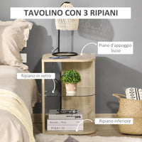 Tavolino 3 Ripiani 40x40x56 cm in Legno e Vetro Rovere