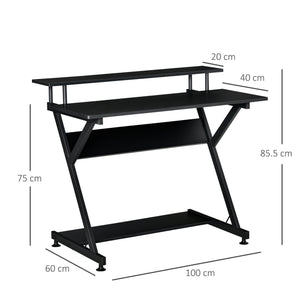 Scrivania da Ufficio 100x60x85,5 cm Ripiano Monitor Rialzato in Legno Nero