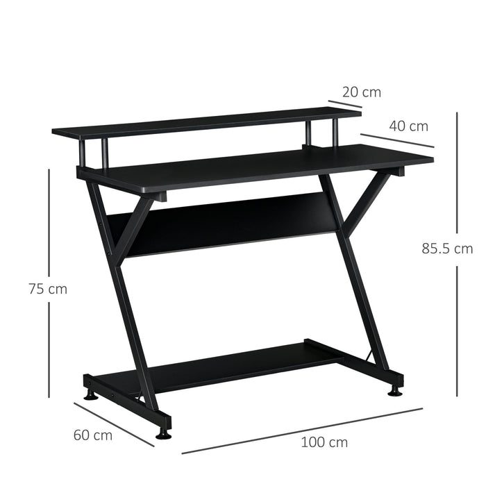 Scrivania da Ufficio 100x60x85,5 cm Ripiano Monitor Rialzato in Legno Nero