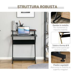 Scrivania da Ufficio 70x60x85,5 cm Ripiano Monitor Rialzato in Legno Nero