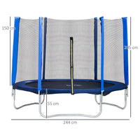 Trampolino Tappeto Elastico 244x244x205 cm per Adulti e Bambini Blu e Nero