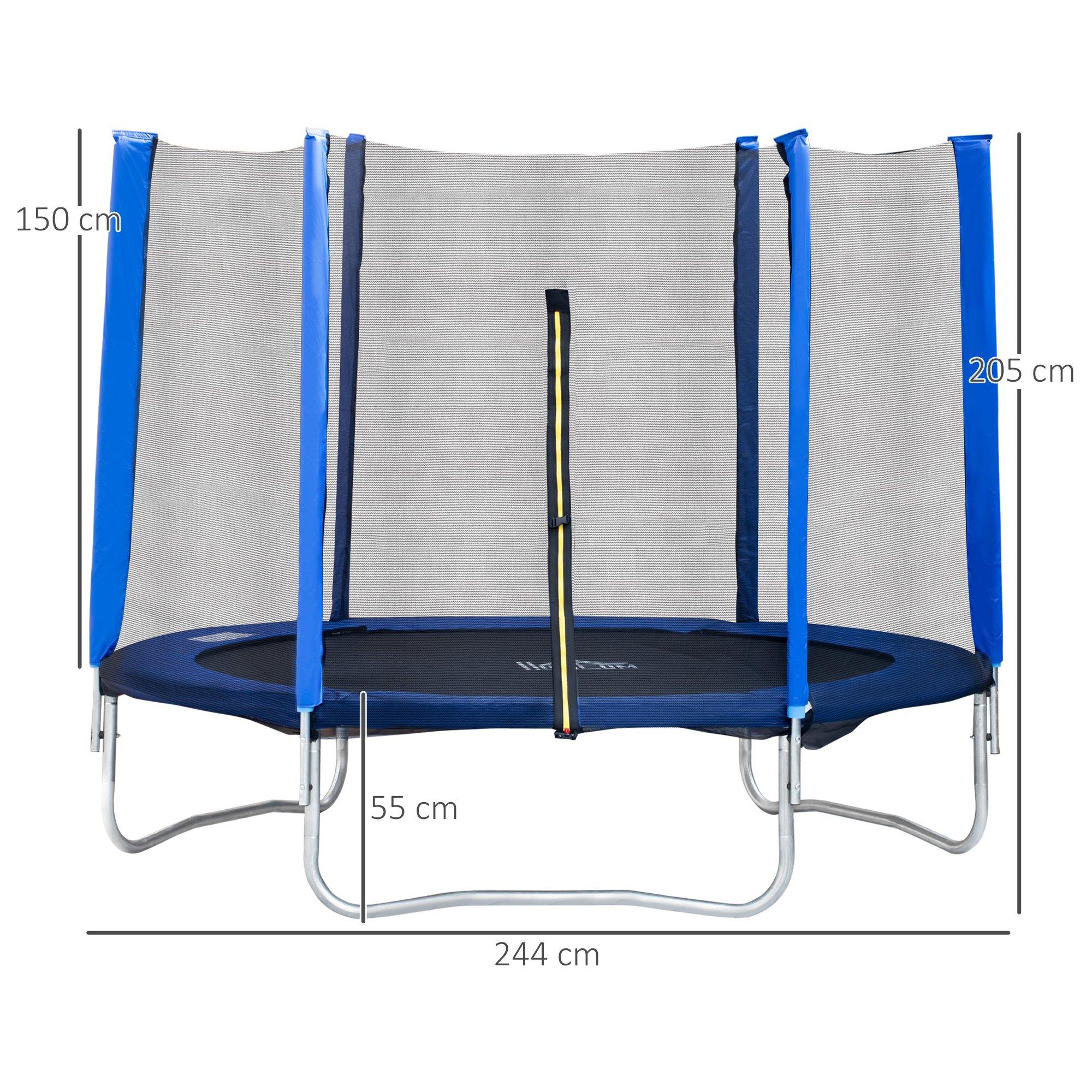 Trampolino Tappeto Elastico 244x244x205 cm per Adulti e Bambini Blu e Nero