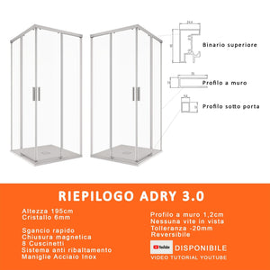 Box Doccia Angolare 2 Ante Scorrevoli in Cristallo Acidato 6mm H195 Bonussi Sofie 80x80 cm