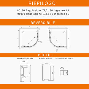 Box Doccia Semicircolare 90x90 cm 2 Ante Scorrevoli in Cristallo Trasparente 6mm H195 Bonussi Lucy